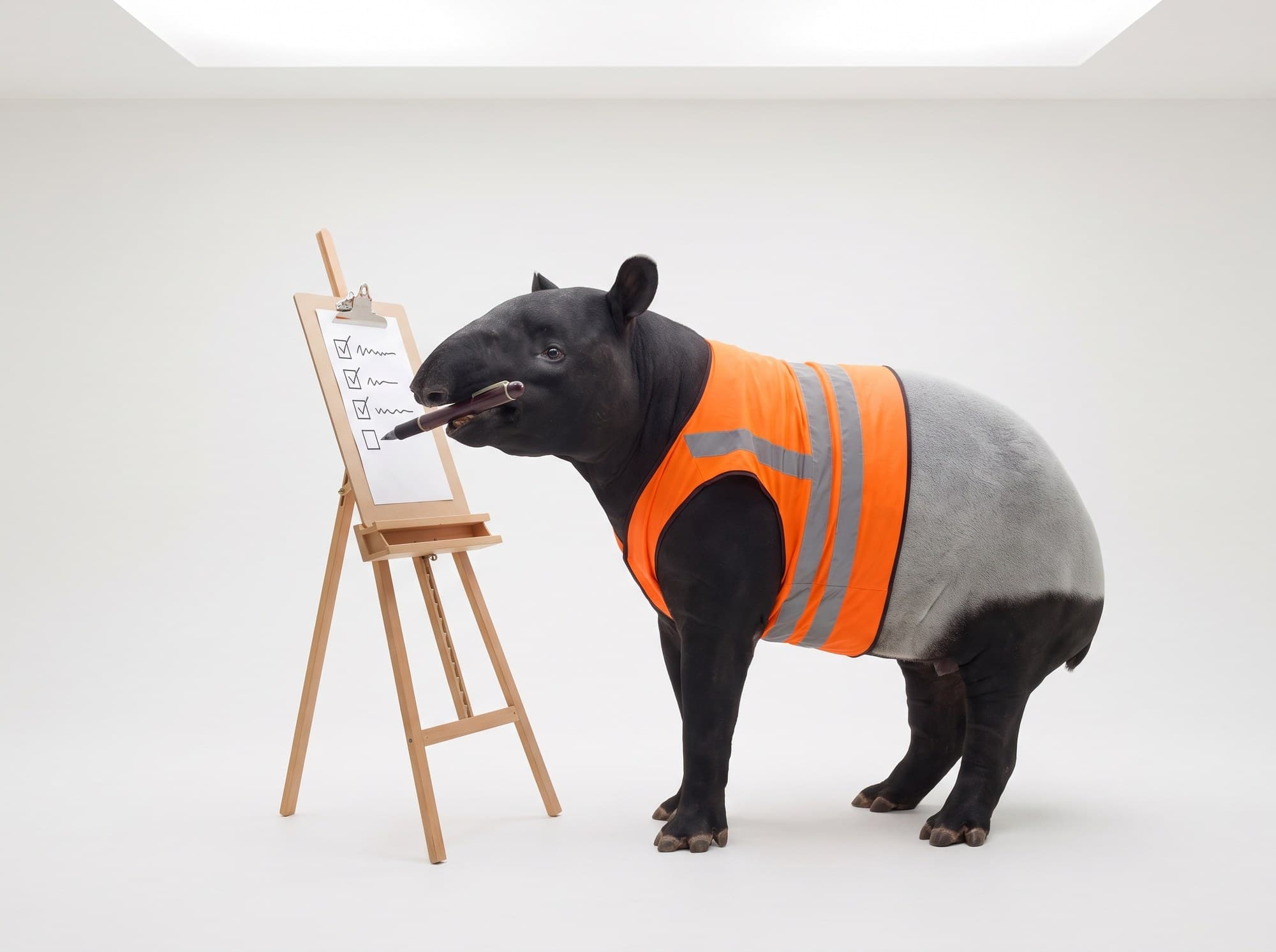 A Malayan tapir with a checklist